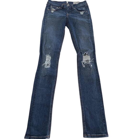 Rag & Bone Jeans Womens 25 Blue Skinny Ankle Distressed Denim Ankle - Picture 1 of 9